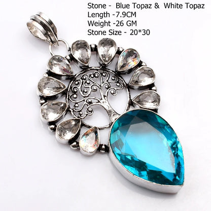 Genuine Blue Topaz Citrine Glass Agate Jasper Amethyst Pendant