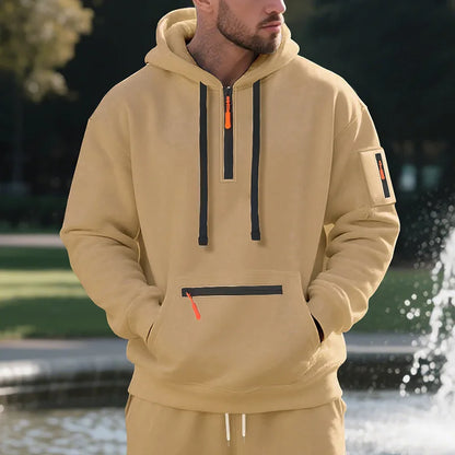 Men's Hooded Fleece Pullover Sporty Casual Jacket European American Style Autumn Winter Warm Comfortable Men's Outerwear