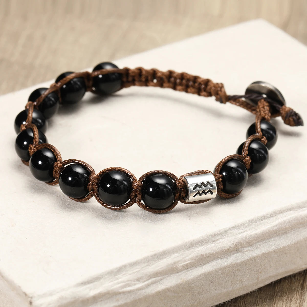 12 Zodiac Natural Stone Obsidian Hand-Woven Bracelets Cancer  Pisces Men's Bracelets Couples Friendship Jewelry pulseras hombre