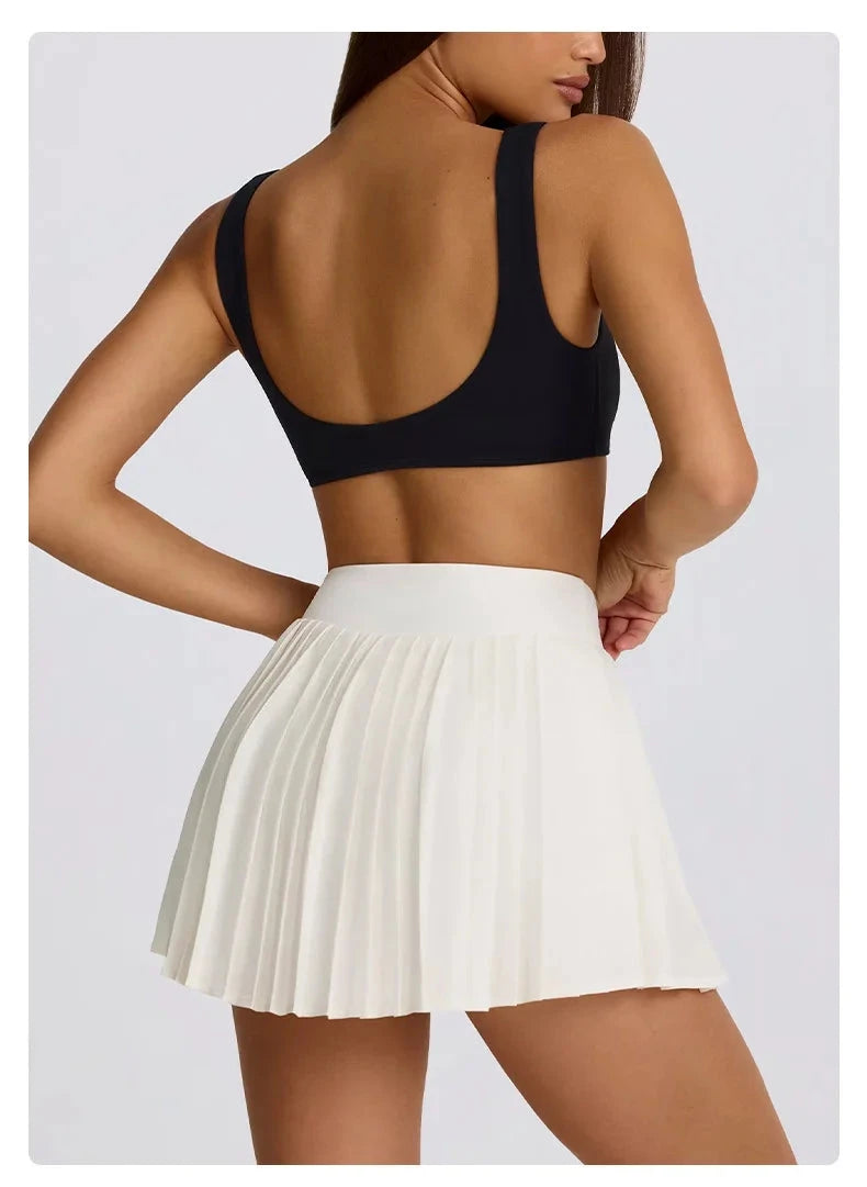 Sports Yoga Set 2 Pieces Women Tracksuit Sportswear Workout Running Clothing High Waist Short Skirt Sports Bra Athletic Wear