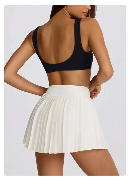 Sports Yoga Set 2 Pieces Women Tracksuit Sportswear Workout Running Clothing High Waist Short Skirt Sports Bra Athletic Wear