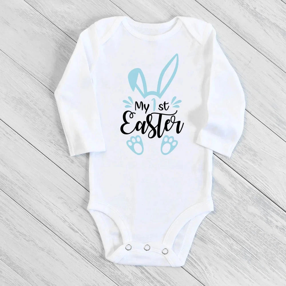 My First Easter Baby Bodysuit Easter Party Infant Outfit Cute Bunny Printed Newborn Long Sleeve Romper Holiday Toddler Jumpsuit - AMULET RING STORE