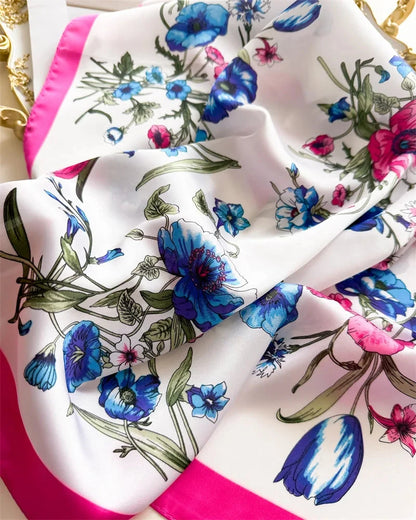 New Floral Print Hair Scarf Women Kerchief Neck Tie Hand Wrist Foulard Shawl Wraps Head Hijab Bandana Echarpe - AMULET RING STORE