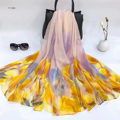 2025 Silk Scarf Women Hijab Pashmina Long Beach Stoles Shawl Wrap Headbands Spring Warm Scarves Bandana Ladies Neckscarf Foulard