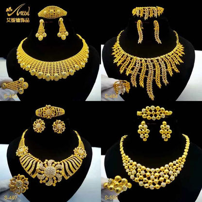 ANIID Indian 24K Gold Color Necklace Set For Women Party Bridal Wedding Ethiopian Luxury Dubai Jewelry Wholesale New Gifts