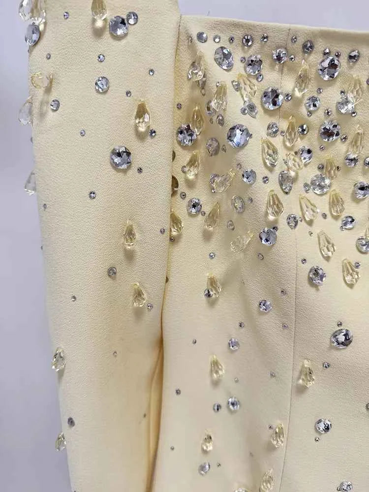 HIGH QUALITY Newest Fashion 2025 Designer Vestido Women's Square Collar Beading Diamonds Long Sleeve Maxi Dress