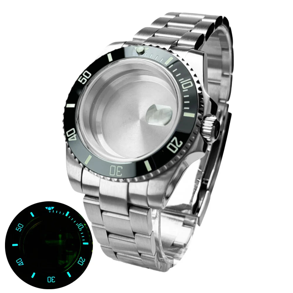 40mm 200m Waterproof NH34 NH35 NH36 Watch Case Accessories for Oyster Band SUB Watch Maker 120clicks BGW9 blue lume Bezel - AMULET RING STORE