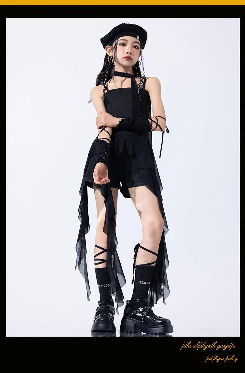 Hip Hop Girls Crop Top Plaid Street Dance Skirt Kids Ribbon Pleated Skirts Teens Jazz Cool Costumes Child Streetwear Clothes Set