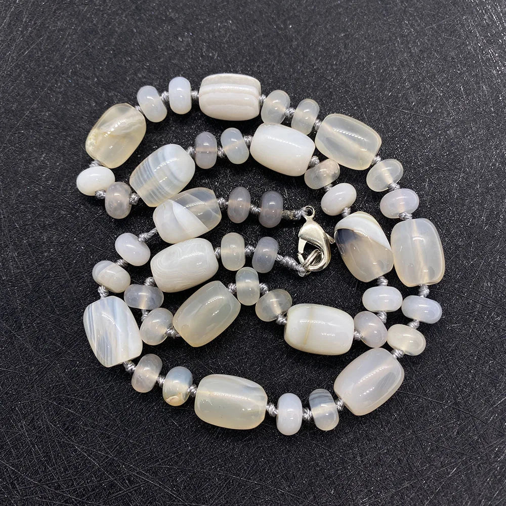 Natural Stone Malachite Lapis Lazuli Agate Necklace 10x14mm Cylindrical Beads 5x9mm Abacus Beads Ladies Necklace about 18 Inches - AMULET RING STORE