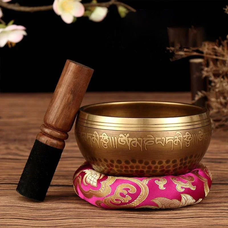 Tibetan Singing Bowl Buddhist Meditation Massage Yoga Chakra Nepal Singing Bowls Sound Healing Instruments with Accessories Gift - AMULET RING STORE