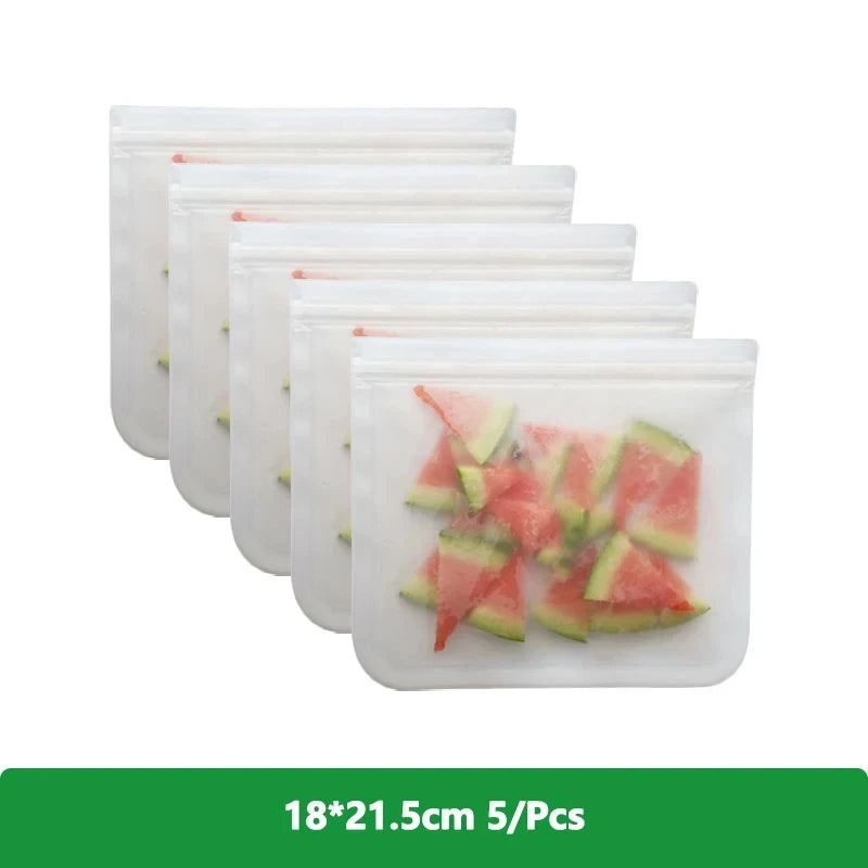 1/5/10 Pcs Reusable Ziplock Silicone Bags Dishwasher Safe Freezer Bag Lunch Bag Sandwich Bags BPA Free for Food Storage Home - AMULET RING STORE