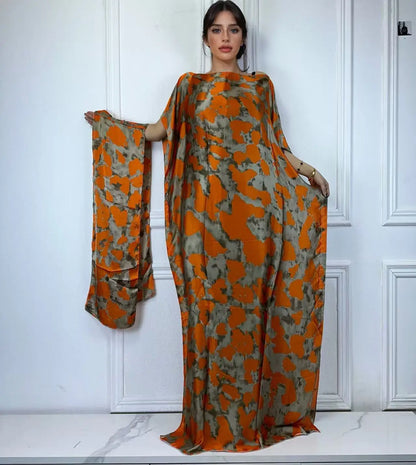 WINYI African Muslim Lady Summer Boho fashion Printed Kaftan holiday Dress loose Streetwear Abaya with belt beach dress