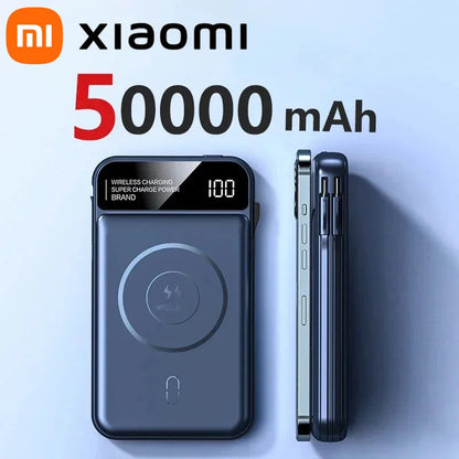 Xiaomi 50000mAh Portable Wireless Charging Power Bank Magnetic Charging Built-in Wire Mobile Phone Battery For Iphone Samsung - AMULET RING STORE