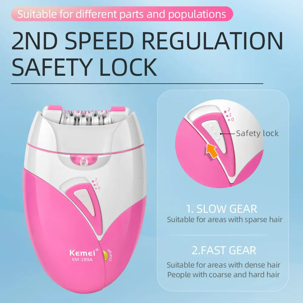Kemei Women's Electric Epilator Rechargeable Body Hair Removal Machine Shaving for Private Part Bikini Facial Armpit Depilation - AMULET RING STORE