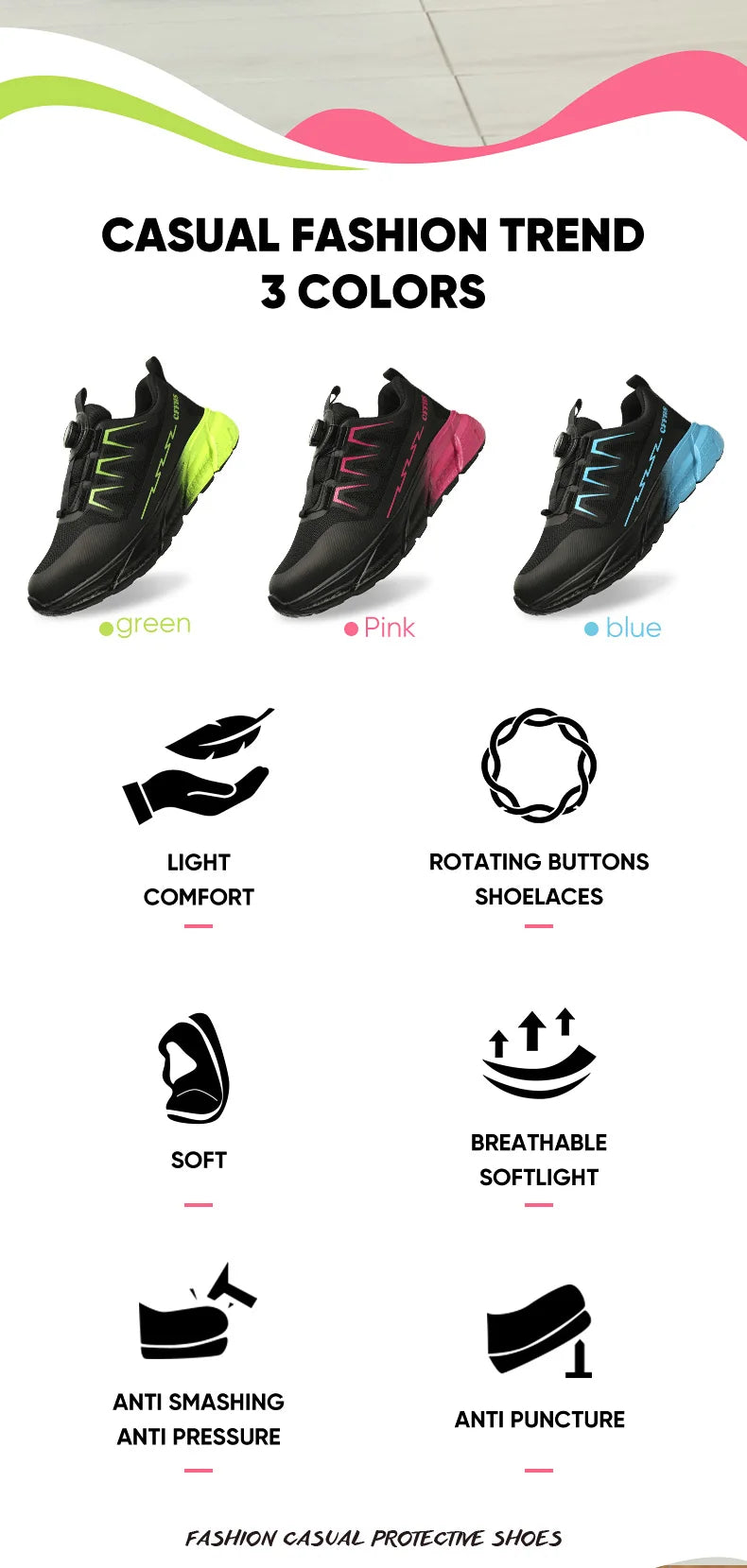 New women's anti-puncture anti-smash breathable fashion safety protection shoes - AMULET RING STORE