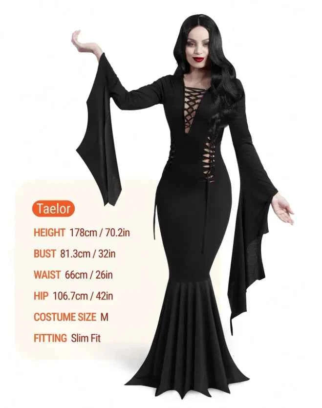 Plus Size Women Fashion Halloween Slimming Long Sleeve  Dress Ladies Sexy Bat Sleeve Fishtail Dress Women's Witch Party Dress