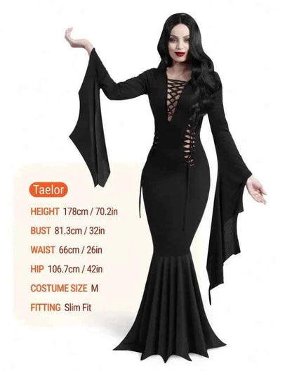 Plus Size Women Fashion Halloween Slimming Long Sleeve  Dress Ladies Sexy Bat Sleeve Fishtail Dress Women's Witch Party Dress