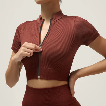 Fitn Yoga Clothes Set High Collar Zipper Bal ort Sve Long Sve orts Women's Sportswear Tee-quarter Length ...