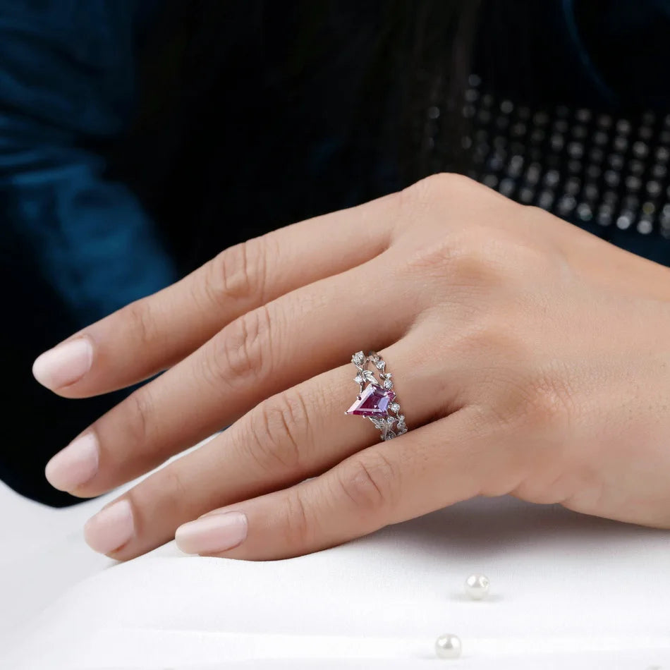 ALLNOEL 1.3ct Kite Alexandrite Rings for Women 100% 925 Silver Color Change June Gemstone Romantic Luxury Wedding Bridal Jewelry