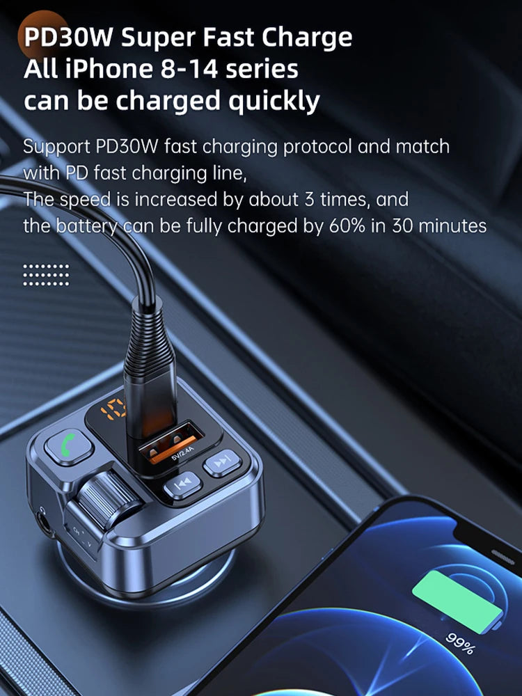 Car Bluetooth Receiver USB U Disk Read PD20w Fast Charging Digital Display Car Mobile Phone Adapter FM Transmiter For Cellphones - AMULET RING STORE