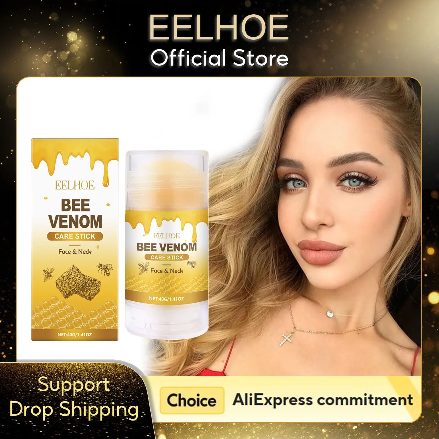 EELHOE Bee Venom Brightening Face and Neck Cream Stick Moisturizing Facial Skin Firming Rejuvenation Neck Lift Stick Cream 40g