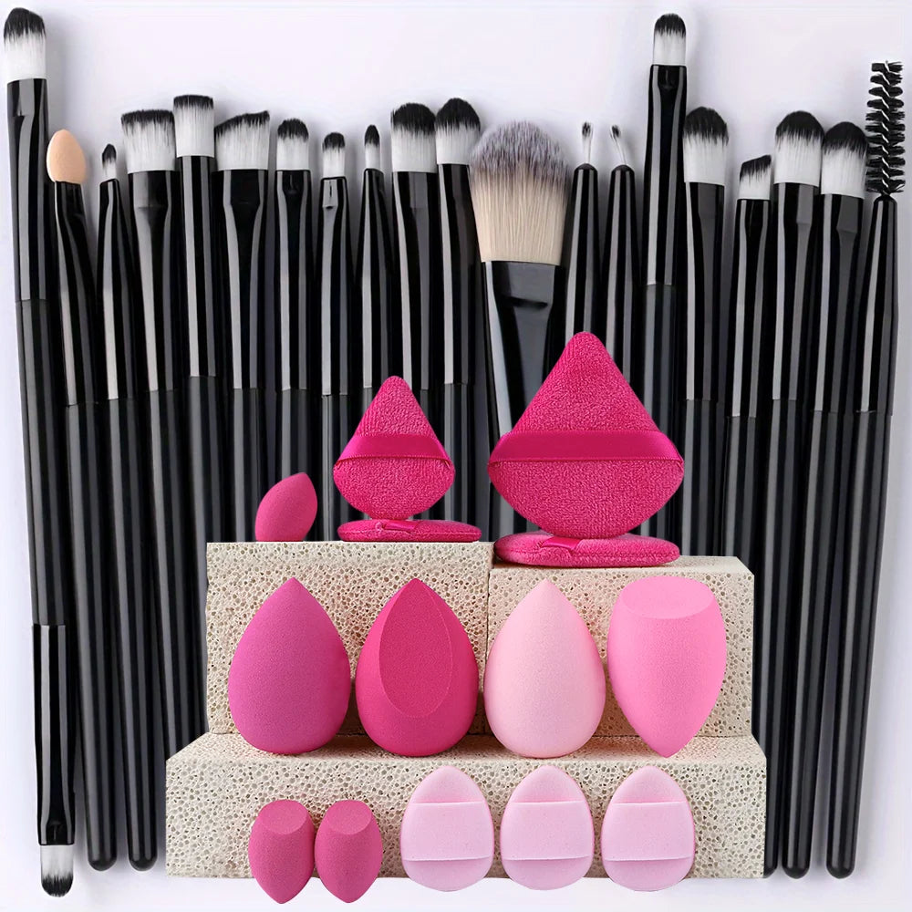 8/20Pcs Eye Makeup Brush Set Portable Soft Makeup Tool Eyeshadow Blending Detail Cosmetics Brush Kit with Makeup Egg Powder Puff - AMULET RING STORE