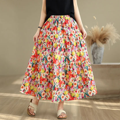 THHONE Summer Skirt Women 2025 High Waist Loose Fashion Vintage Dot Casual Korean Style Elegant A-line Skirts Women's Clothing