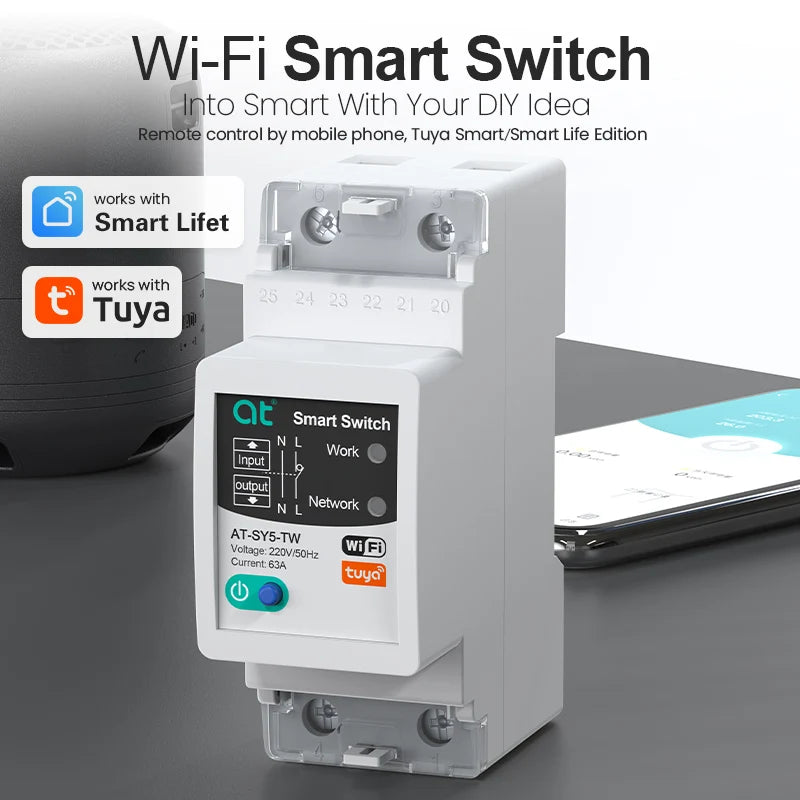Tuya WIFI Smart circuit breaker 2P 63A charge statistics for smart home wireless control switch by smart life APP CNMIBO