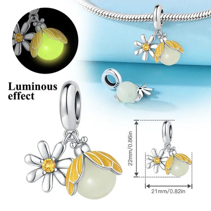 S925 Silver Glow-in-the-dark Firefly Charm Pendant Fit Original Charms Bracelet Gift Beads for Women Diy Fine Jewelry Gifts - AMULET RING STORE
