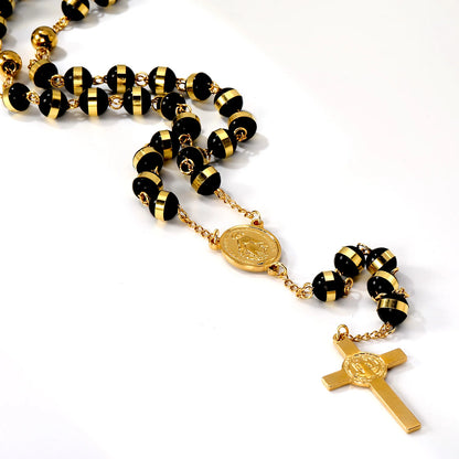 ASONSTEEL Long Scapular Catholic Rosaries Beads Christian Cross Jesus Pendant Necklaces Stainless Steel For Women Men Jewelry