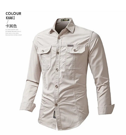 New Korean Style Big Size Men Shirt Long Sleeve Workwear Cotton Washed Multi Pocket Casual Oversized Spring Autumn Fashion Top