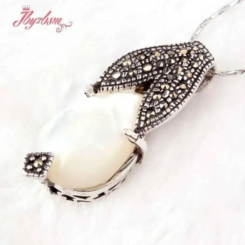 12x16mm Drop Stone Beads Marcasite White Tibetan Silver For Women New Year Christmas Gift Fashion Trendy Pendant 1 Pcs
