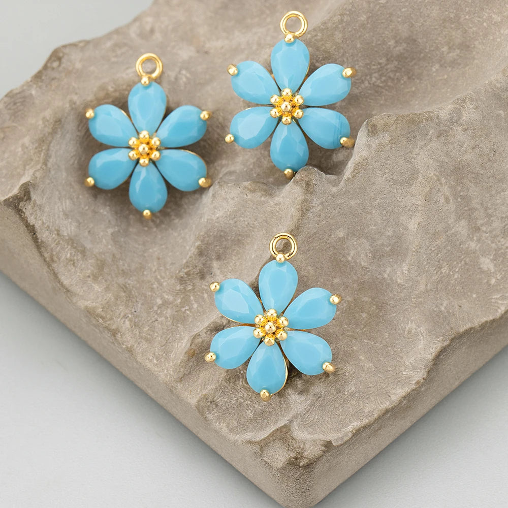 GUFEATHER,6pcs/lot,MC78,jewelry accessories,18k gold plated,nickel free,copper,zircon,hand made,flower shape,charms,diy pendants - AMULET RING STORE