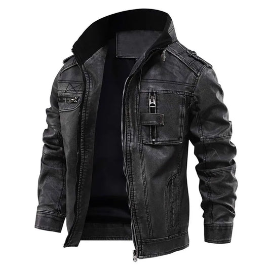 Autumn Winter Brand Leather Jacket Men Vintage Biker PU Coat Causal Motorcycle Jackets Plus Size 8XL 3D Stand Collar Thick Tops