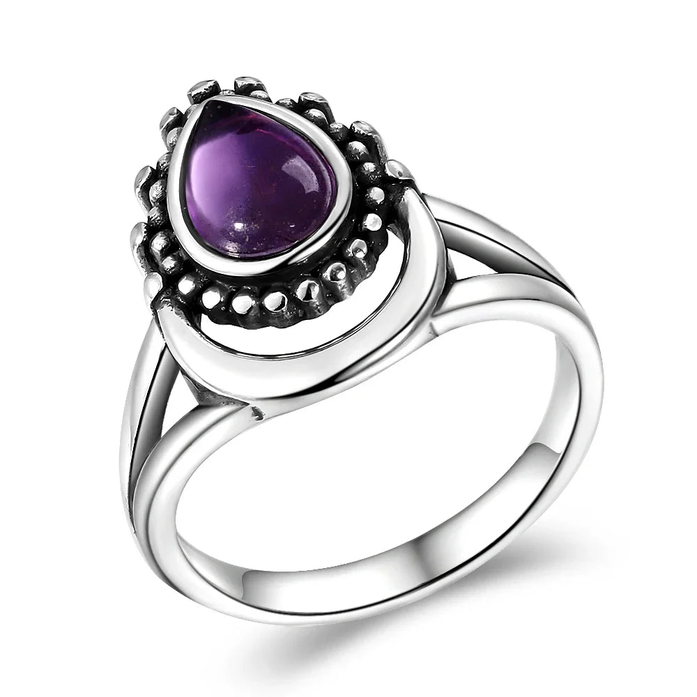 Luxury Vintage Ring Natural Amethyst Rings S925 Silver Jewelry Wedding Anniversary Party Ring Gifts for Women