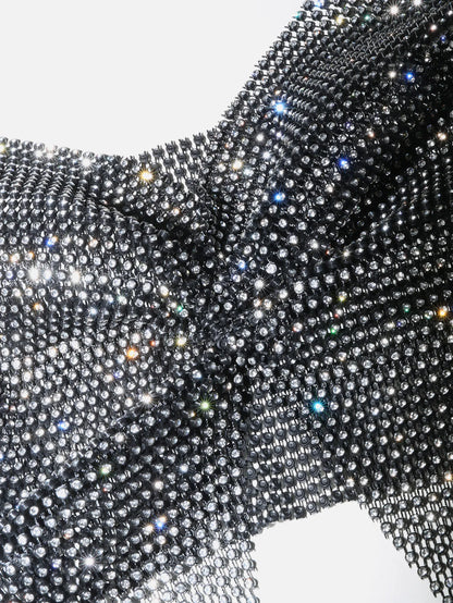 Summer Women Elastic Fishnet Crop Top Glitter Rhinestone Mesh Fine Flash Shoulder Strap V Neck Tank Top Rave Festival Camisole - AMULET RING STORE