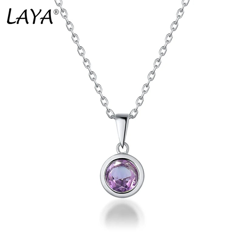 LAYA 925 Sterling Silver Natural Amethyst Bezel Setting Pendant Necklace For Women Original Fashion Jewelry 2025 Trend