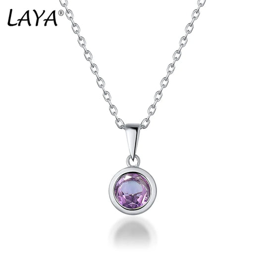 LAYA 925 Sterling Silver Natural Amethyst Bezel Setting Pendant Necklace For Women Original Fashion Jewelry 2025 Trend