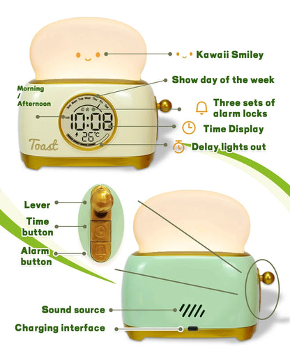 Kid Alarm Clock LED Night Light Digital Clock Children's Sleep Trainier For Home Bedroom Bedside Cute Temperature Display Reloj