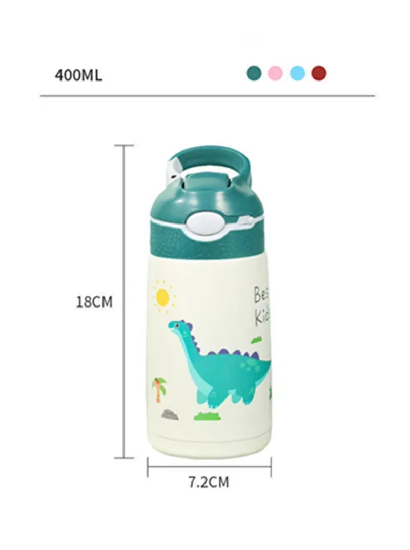 400ML Kids Water Bottle Cartoon Animal Thermos Mug Baby Duck Billed Straw 316 Stainless Steel Vacuum Flasks Thermos Bottle - AMULET RING STORE