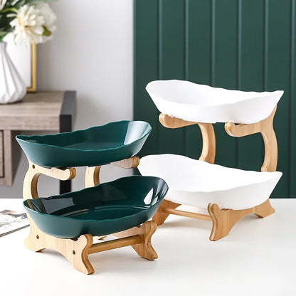 2/3 Layer Table Plates Dinnerware Wooden Kitchen Fruit Bowl with Floors Partitioned Dish Candy Cake Trays Fruit Plate Salad Bowl - AMULET RING STORE