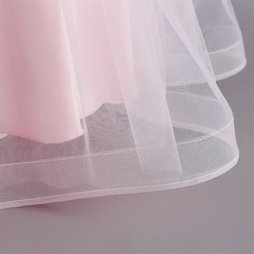 Lovely Yellow Flower Girl Dress Baby First Communion Gowns Wedding Thin Length Bow Belt Kids Birthday Gift Ball Party Clothing