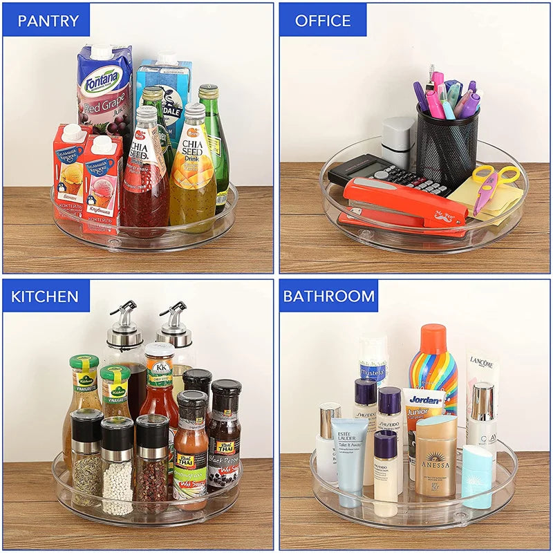 360 Rotation Cabinet Turntable Organizer Storage Spice Rack Drink Cosmetic Storage Rack PET Kitchen Turntable Bathroom Tray - AMULET RING STORE