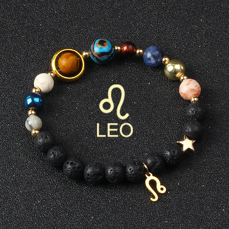 Universe Galaxy Eight Planets 12 Constellation Bracelets for Women Natural Stone Solar System Bracelets Libra Virgo Leo Jewelry