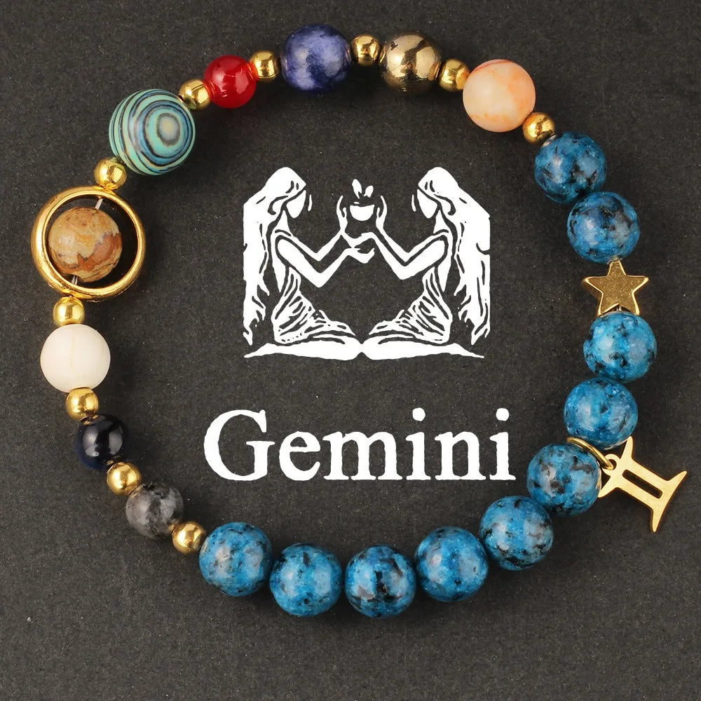 Cosmic Galaxy Solar System Bracelet for Women Men Natural Stone Beads 12 Constellations Bracelet Adjustable Bangle Jewelry Gifts