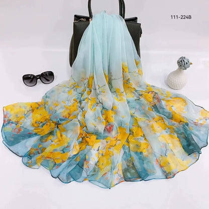 2025 Silk Scarf Women Hijab Pashmina Long Beach Stoles Shawl Wrap Headbands Spring Warm Scarves Bandana Ladies Neckscarf Foulard