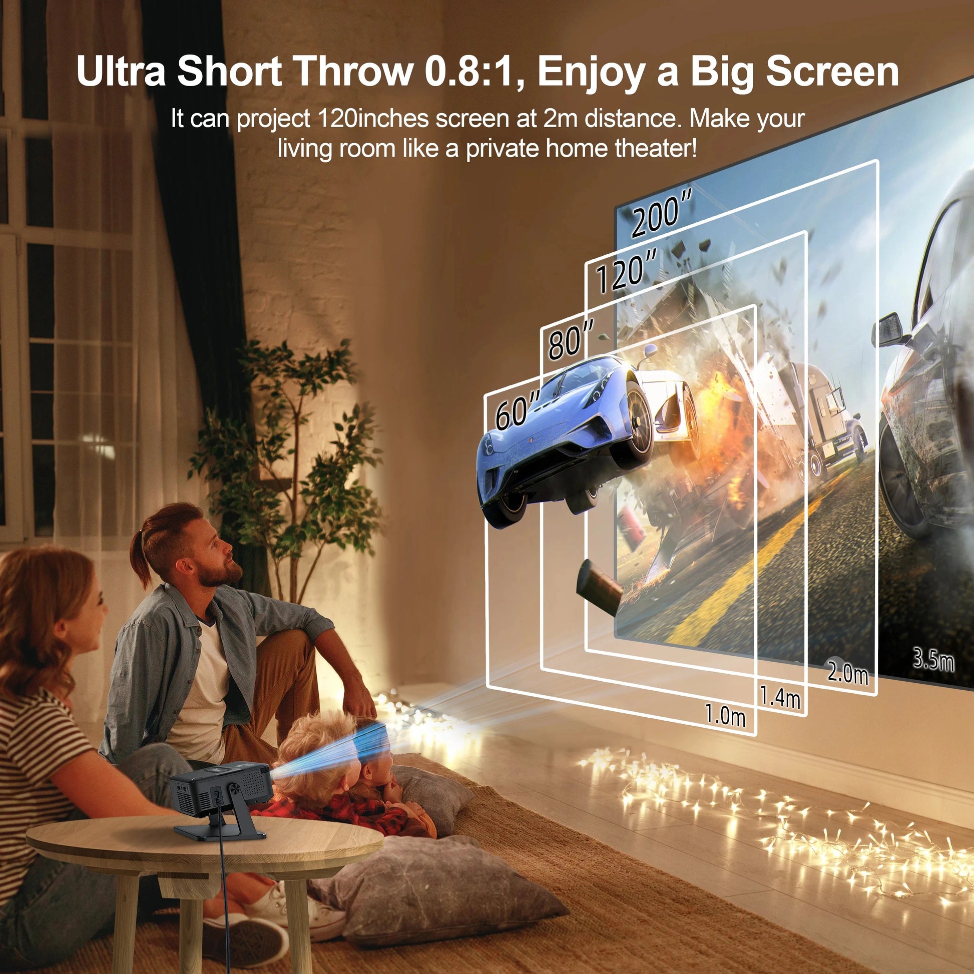 Salange HA109 Mini Projector Android11 WiFi6 BT5.0 280 ANSI 720P Built-in App Mirror SmartPhone for 1080P 4K Video Home Cinema