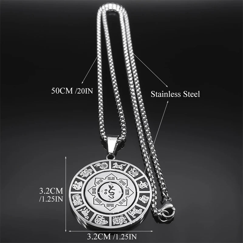 Buddhism Chinese Zodiac Lotus Rotatable Necklace for Men Women