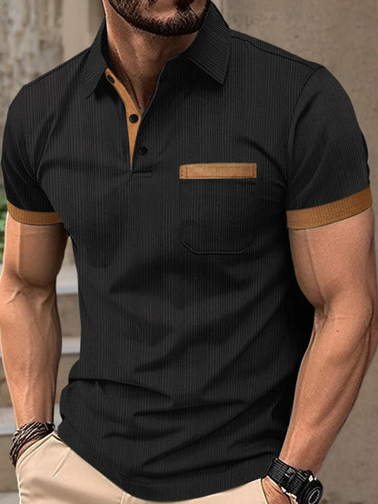 Men s Summer Lapel T-Shirt with Stylish Contrast Colors and Short Sleeves - Perfect for Beach Vacations and Streetwear Fashion