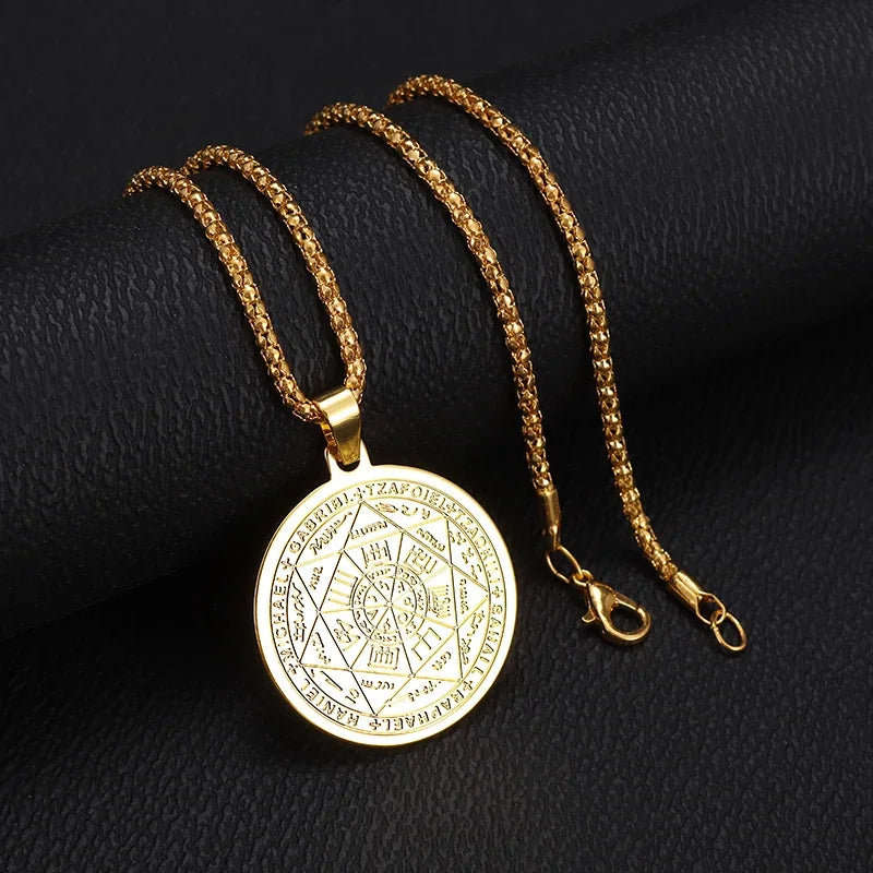 Stainless Steel 7 Archangel Seal Necklace Solomon Kabbalah Seal Pendant for Men Personality Charm Amulet Jewelry